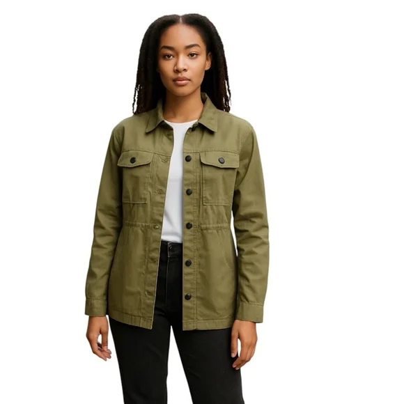 Malibu Bum Army Green Shacket Small Button-Up Utility Layering Top - Picture 16 of 16